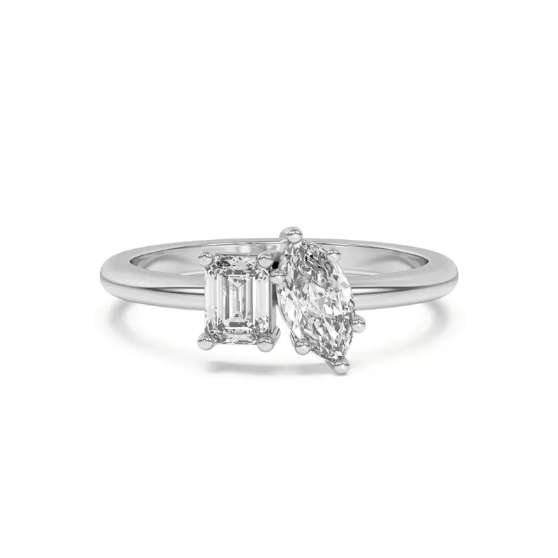 Platinum Toi et Moi Emerald and Marquise Lab Ring (1.00 cttw)