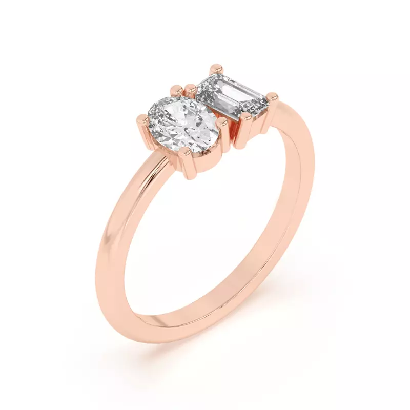 14K Rose Gold Toi et Moi Oval and Emerald Lab Ring (1.00 cttw)