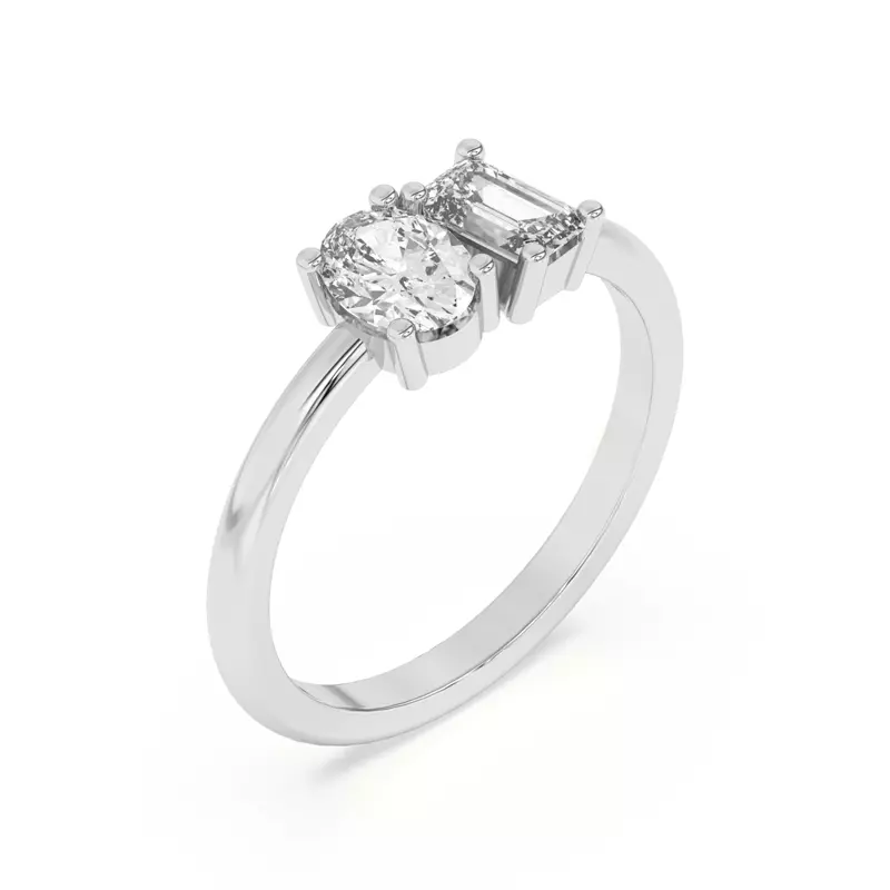 14K White Gold Toi et Moi Oval and Emerald Lab Ring (1.00 cttw)