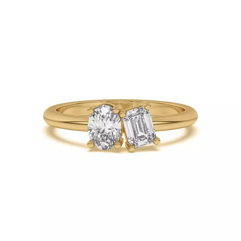 Toi et Moi Oval and Emerald Lab Ring (1.00 cttw)