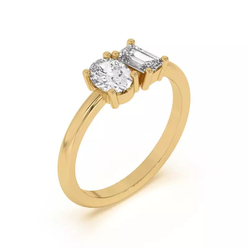 14K Yellow Gold Toi et Moi Oval and Emerald Lab Ring (1.00 cttw)