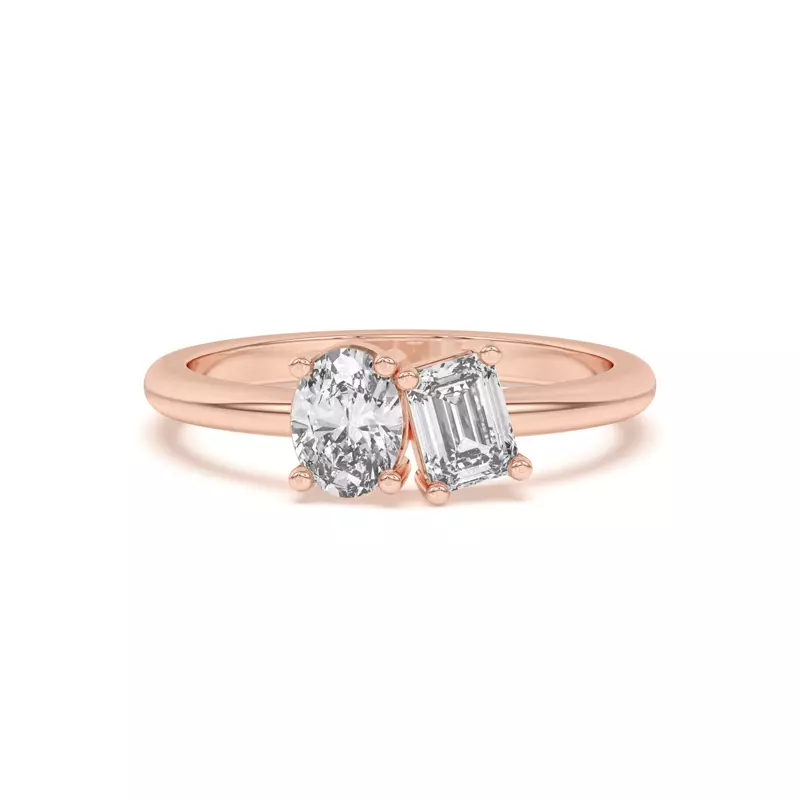 Toi et Moi Oval and Emerald Lab Ring (1.00 cttw)