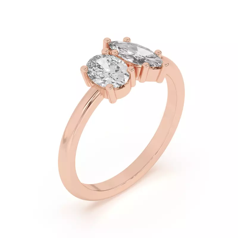 14K Rose Gold Toi et Moi Oval and Marquise Lab Ring (1.00 cttw)