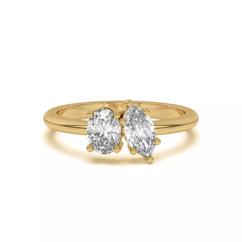 18K Yellow Gold Toi et Moi Oval and Marquise Lab Ring (1.00 cttw)