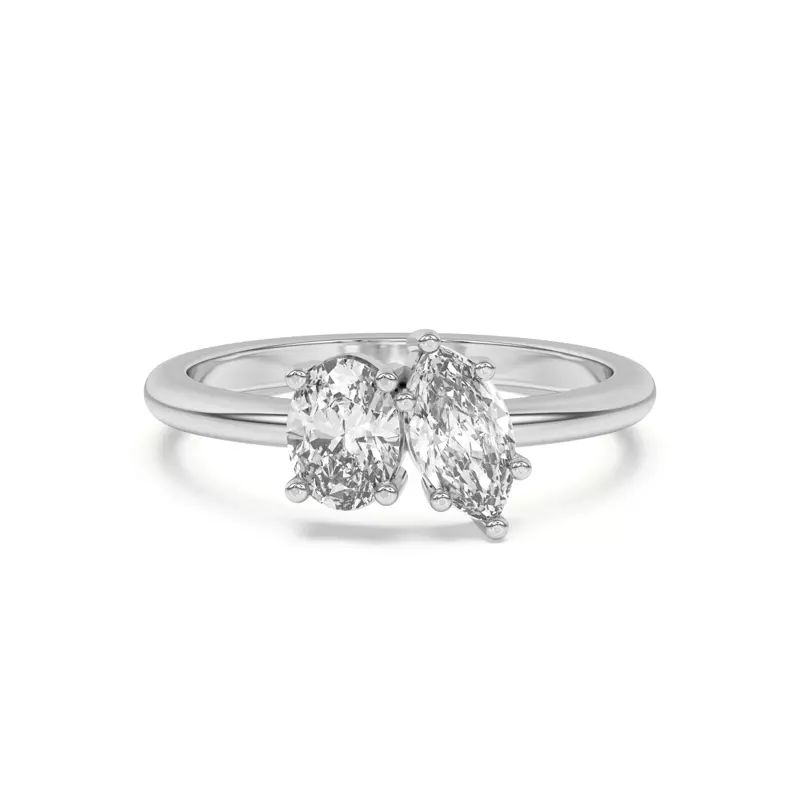 Platinum Toi et Moi Oval and Marquise Lab Ring (1.00 cttw)