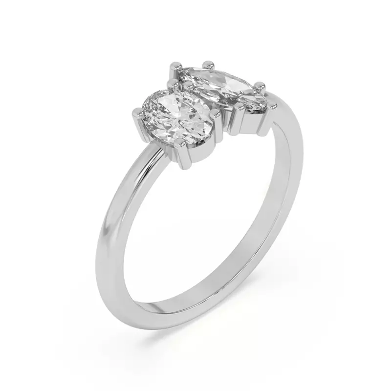 Platinum Toi et Moi Oval and Marquise Lab Ring (1.00 cttw)