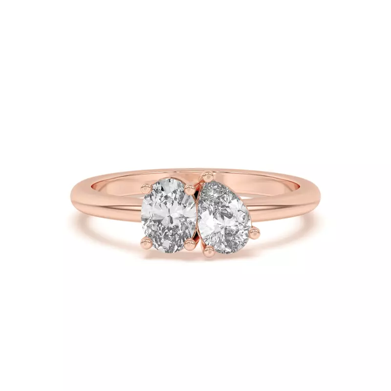 14K Rose Gold Toi et Moi Oval and Pear Lab Ring (1.00 cttw)