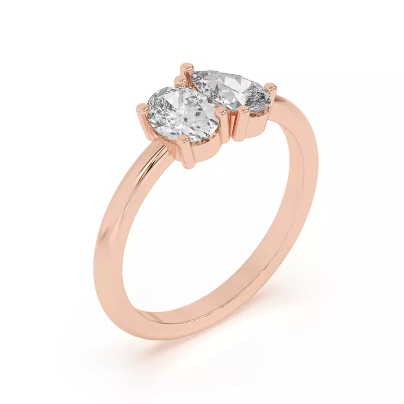 14K Rose Gold Toi et Moi Oval and Pear Lab Ring (1.00 cttw)