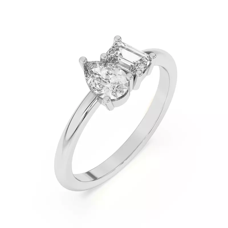 14K White Gold Toi et Moi Pear and Emerald Lab Ring (1.00 cttw)