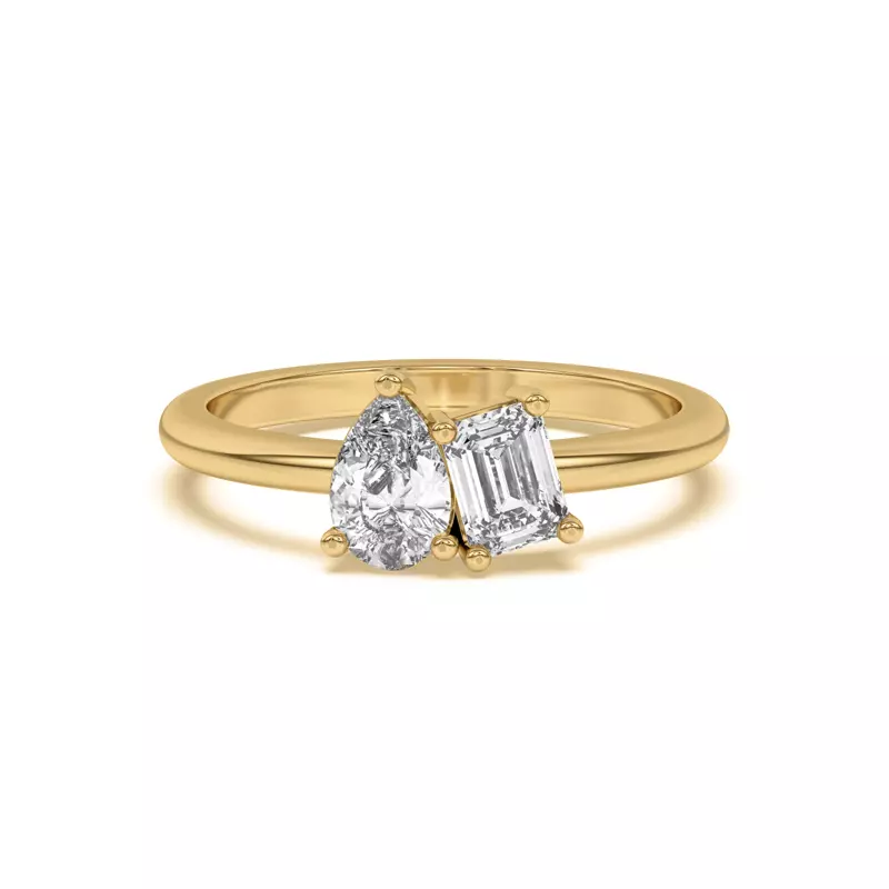 Toi et Moi Pear and Emerald Lab Ring (1.00 cttw)