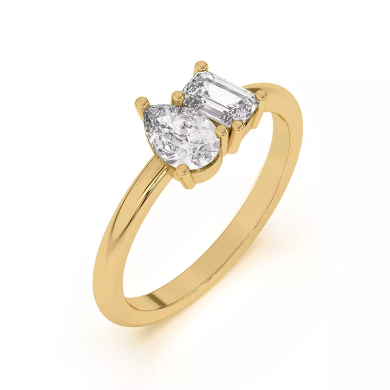 14K Yellow Gold Toi et Moi Pear and Emerald Lab Ring (1.00 cttw)