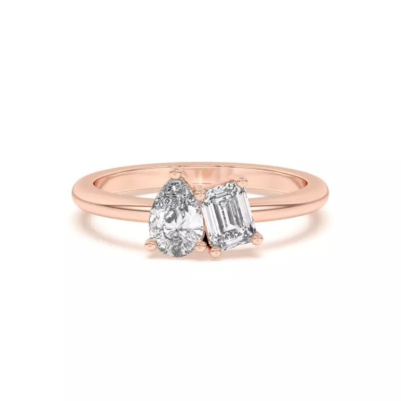 18K Rose Gold Toi et Moi Pear and Emerald Lab Ring (1.00 cttw)