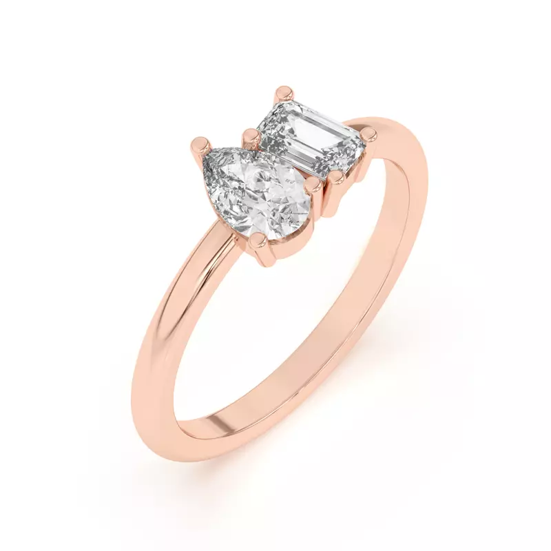 18K Rose Gold Toi et Moi Pear and Emerald Lab Ring (1.00 cttw)