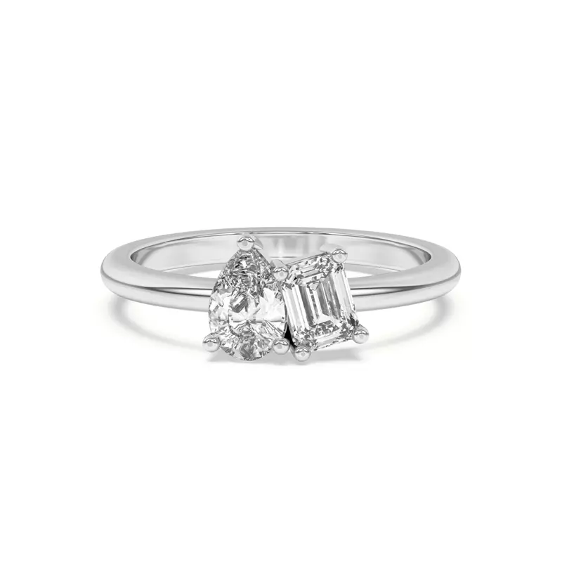 18K White Gold Toi et Moi Pear and Emerald Lab Ring (1.00 cttw)