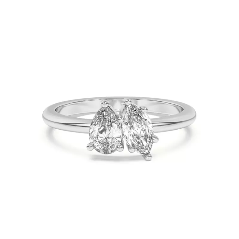 14K White Gold Toi et Moi Pear and Marquise Lab Ring (1.00 cttw)