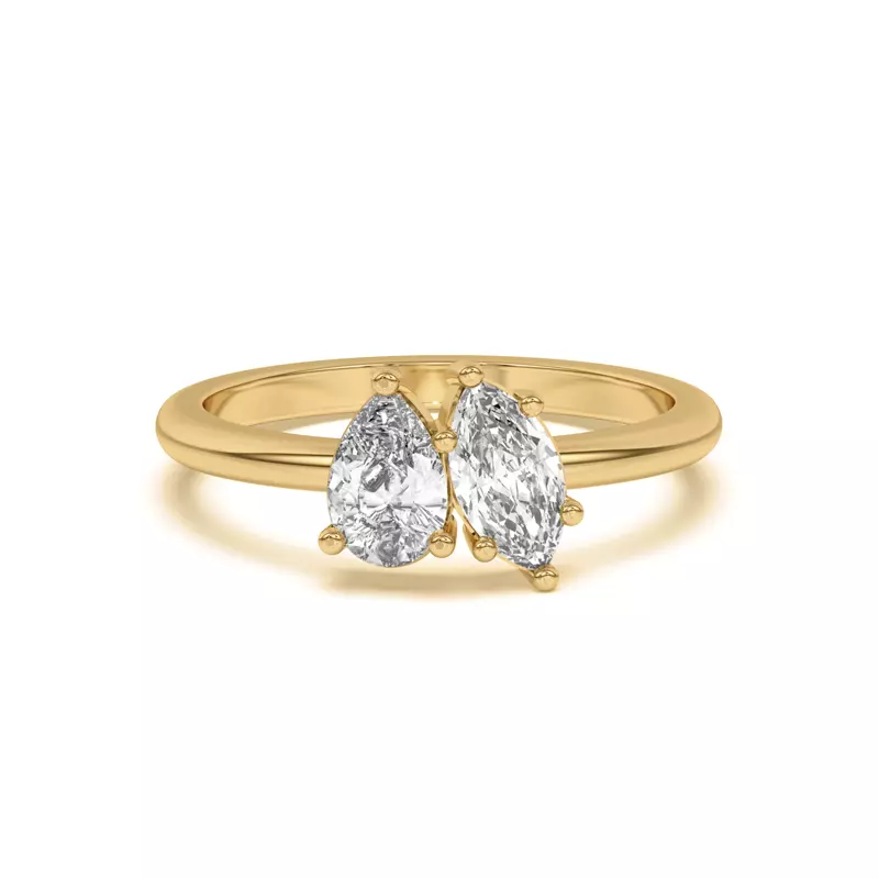 14K Yellow Gold Toi et Moi Pear and Marquise Lab Ring (1.00 cttw)