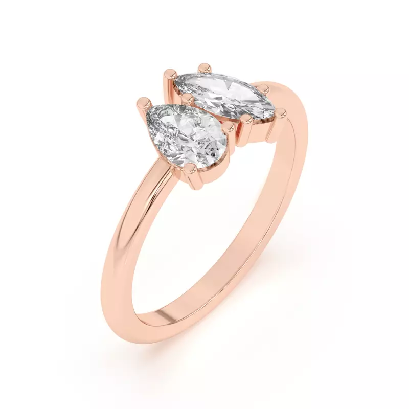 18K Rose Gold Toi et Moi Pear and Marquise Lab Ring (1.00 cttw)