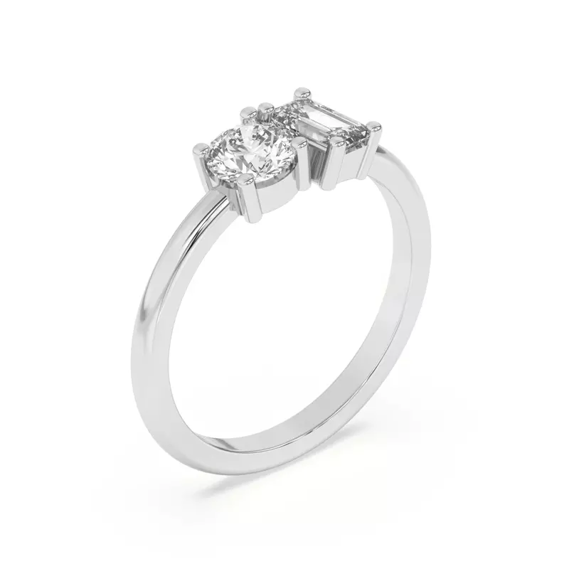 18K White Gold Toi et Moi Round and Emerald Lab Ring (1.00 cttw)