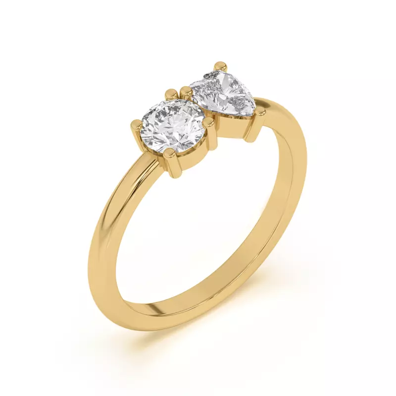 14K Yellow Gold Toi et Moi Round and Heart Lab Ring (1.00 cttw)