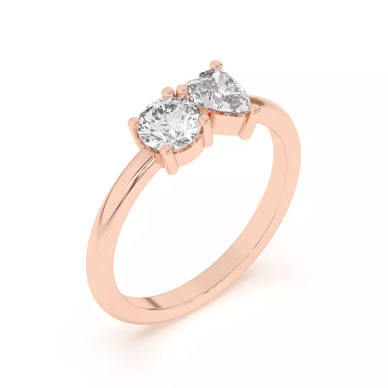 18K Rose Gold Toi et Moi Round and Heart Lab Ring (1.00 cttw)