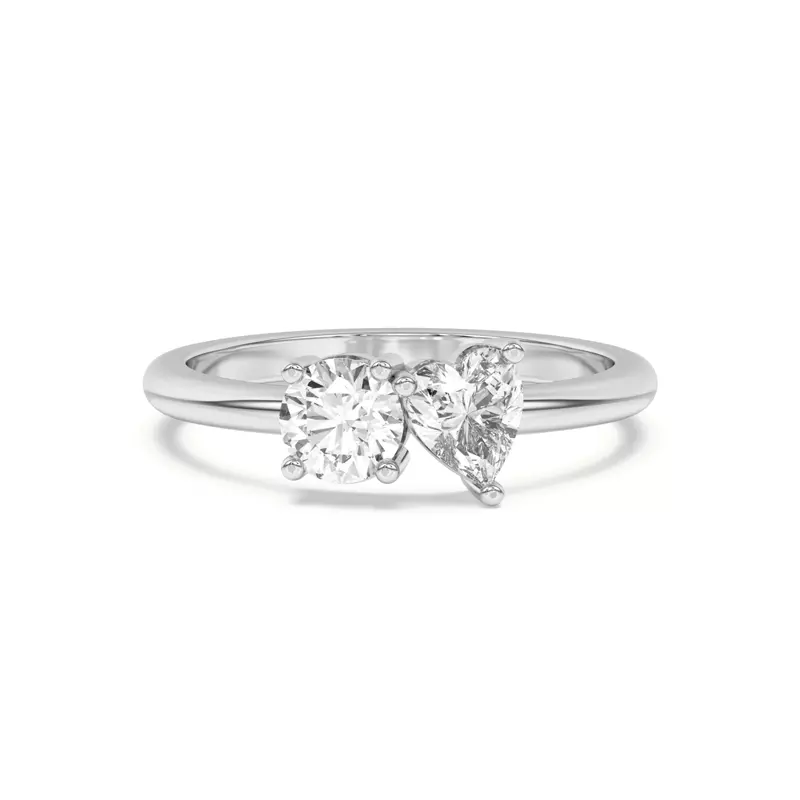 Platinum Toi et Moi Round and Heart Lab Ring (1.00 cttw)
