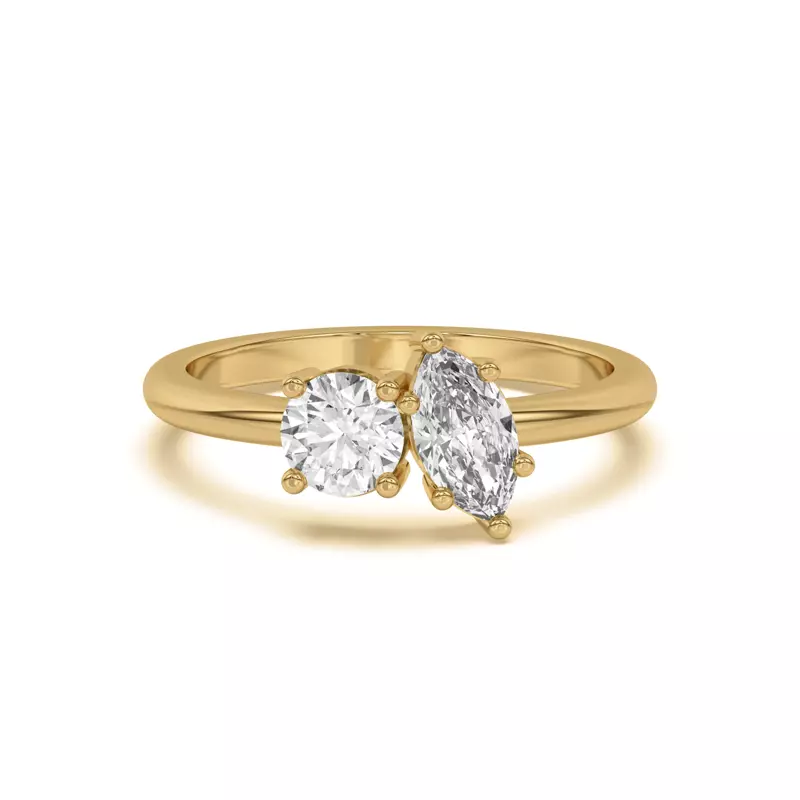 14K Yellow Gold Toi et Moi Round and Marquise Lab Ring (1.00 cttw)