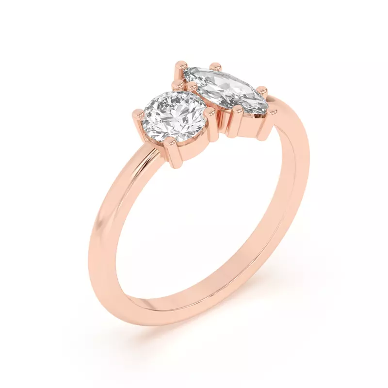 18K Rose Gold Toi et Moi Round and Marquise Lab Ring (1.00 cttw)