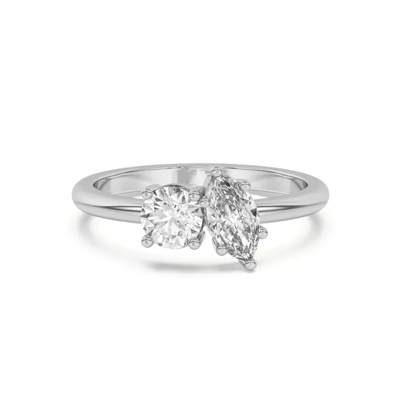 Platinum Toi et Moi Round and Marquise Lab Ring (1.00 cttw)