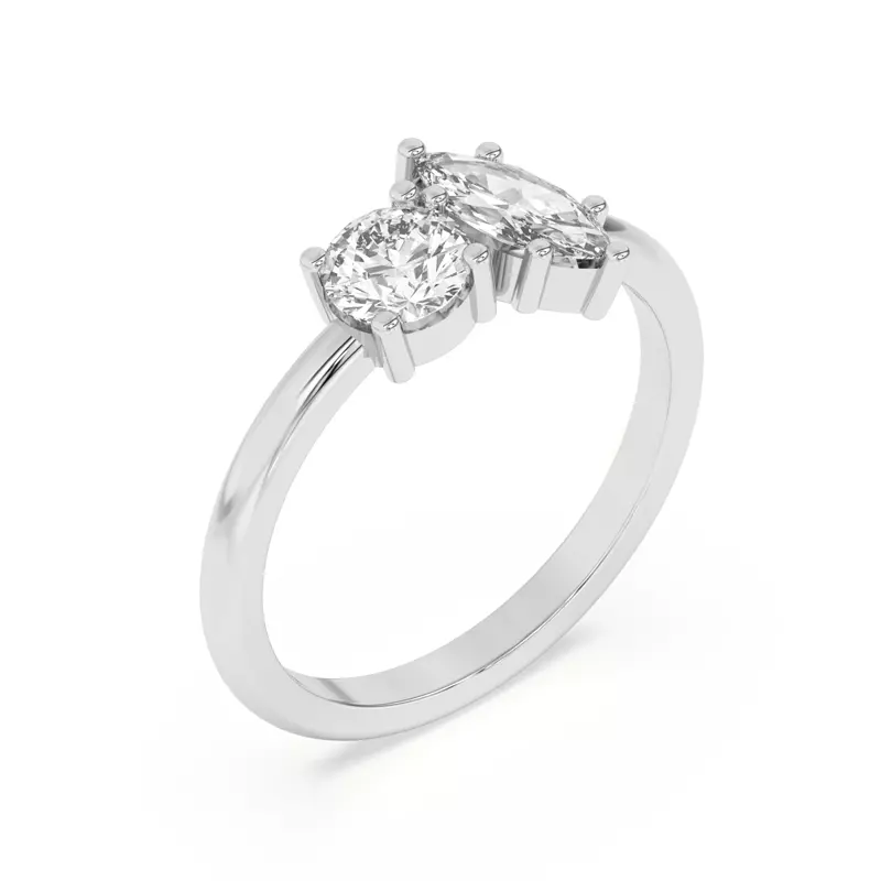 Platinum Toi et Moi Round and Marquise Lab Ring (1.00 cttw)