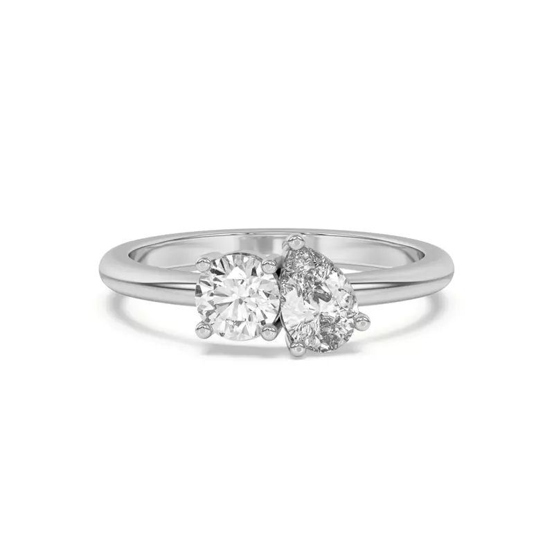 14K White Gold Toi et Moi Round and Pear Lab Ring (1.00 cttw)