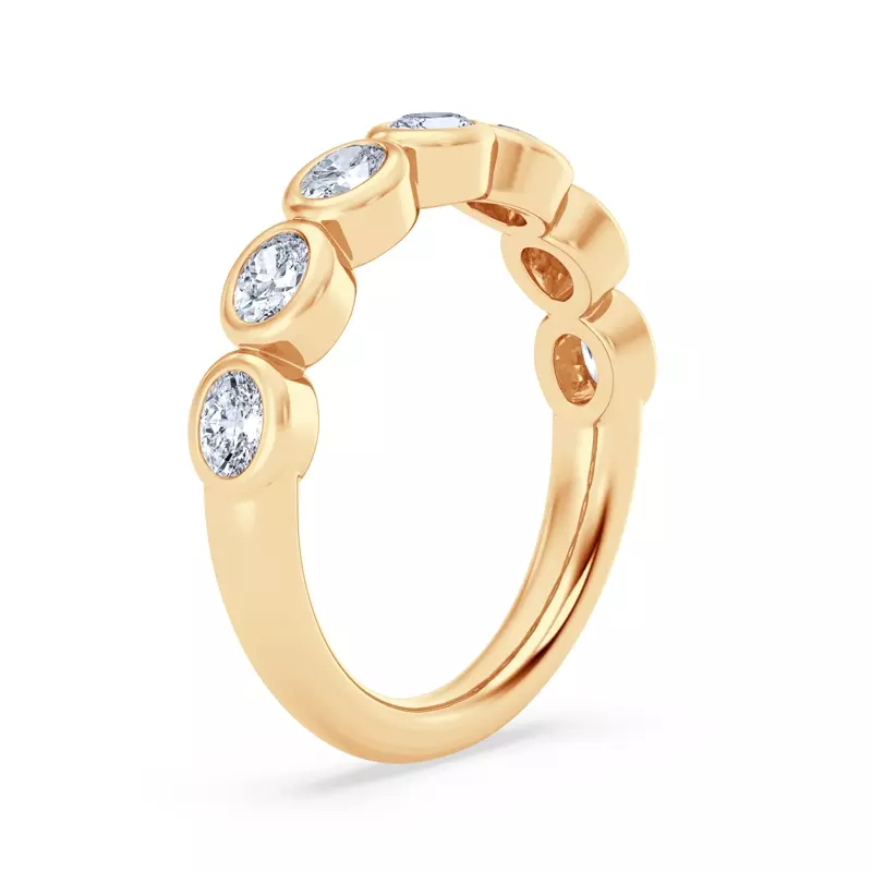 14K Yellow Gold East-West Oval Diamond Bezel Band