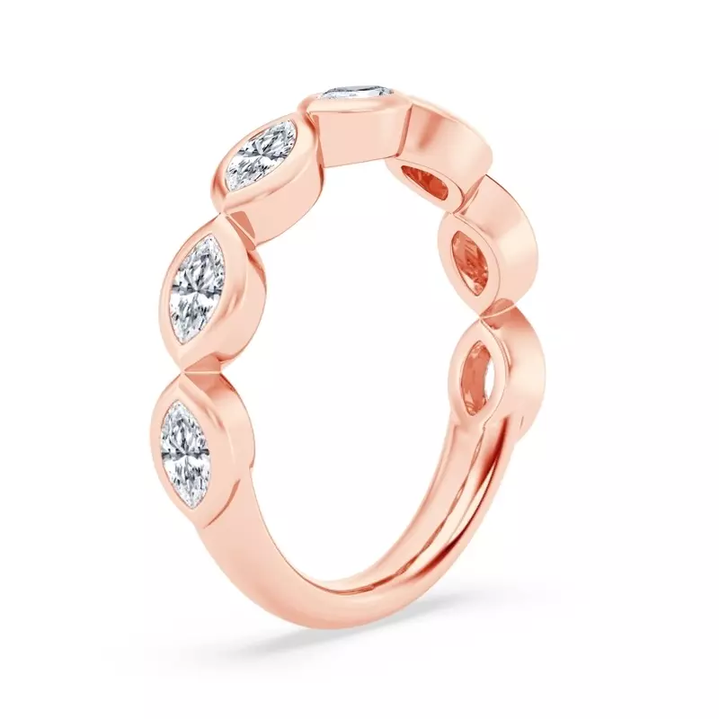 14K Rose Gold East-West Marquise Diamond Bezel Band