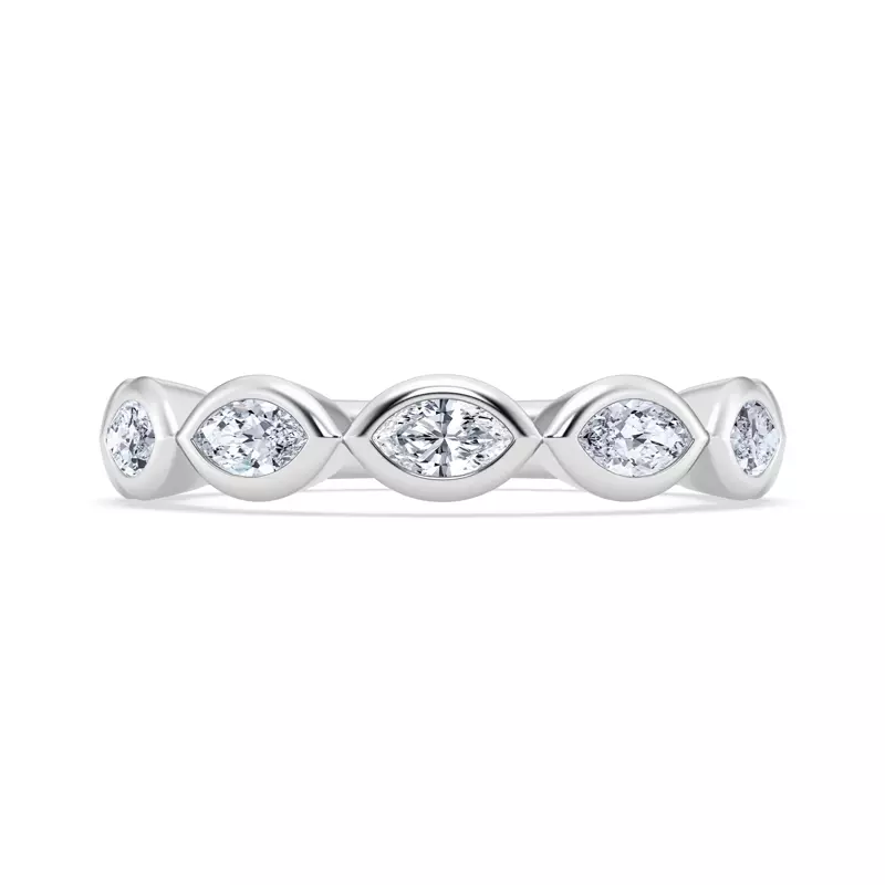 14K White Gold East-West Marquise Diamond Bezel Band