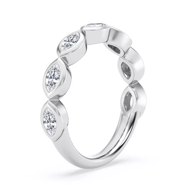 14K White Gold East-West Marquise Diamond Bezel Band