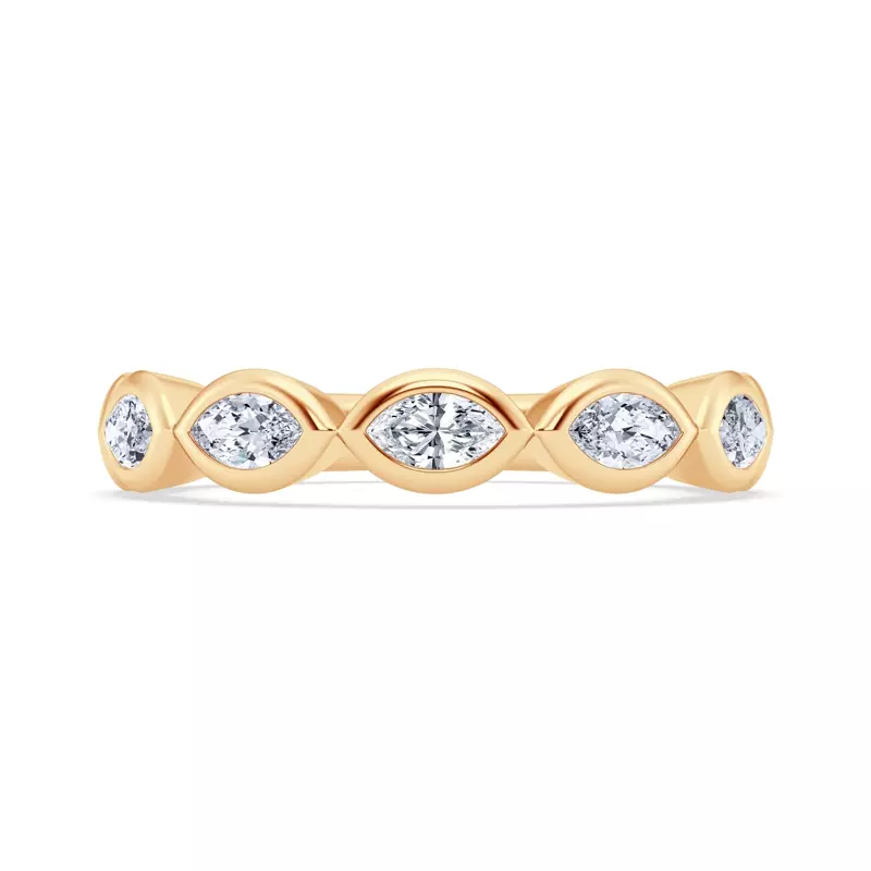 14K Yellow Gold East-West Marquise Diamond Bezel Band