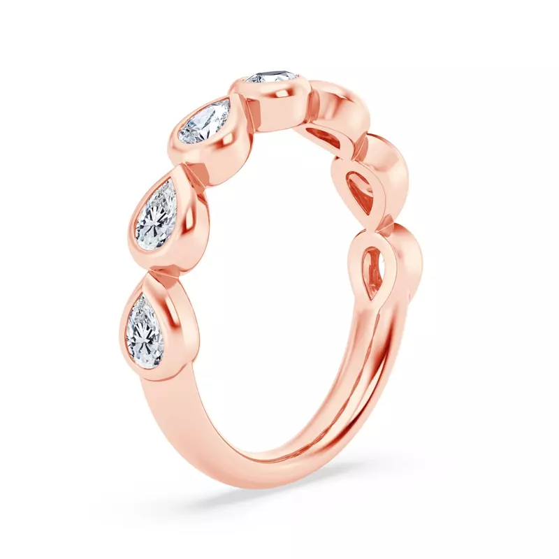14K Rose Gold East-West Pear-Shaped Diamond Bezel Band