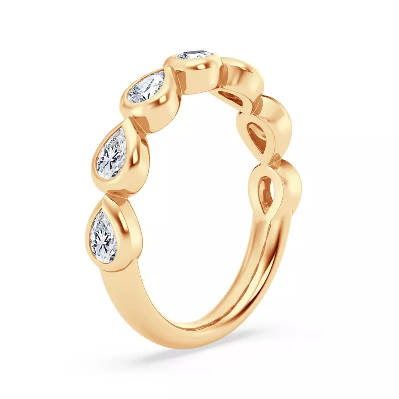 14K Yellow Gold East-West Pear-Shaped Diamond Bezel Band