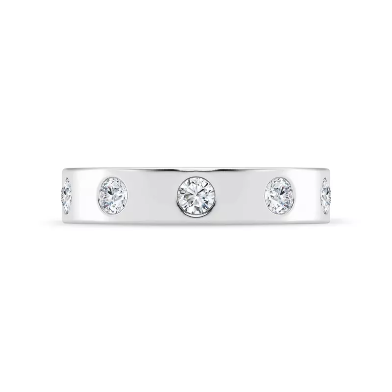 14K White Gold Flush Set Round Diamond Band