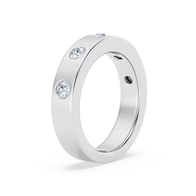 14K White Gold Flush Set Round Diamond Band