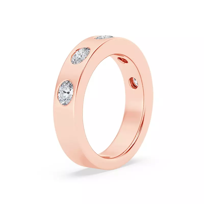 14K Rose Gold Flush Set Oval Diamond Band