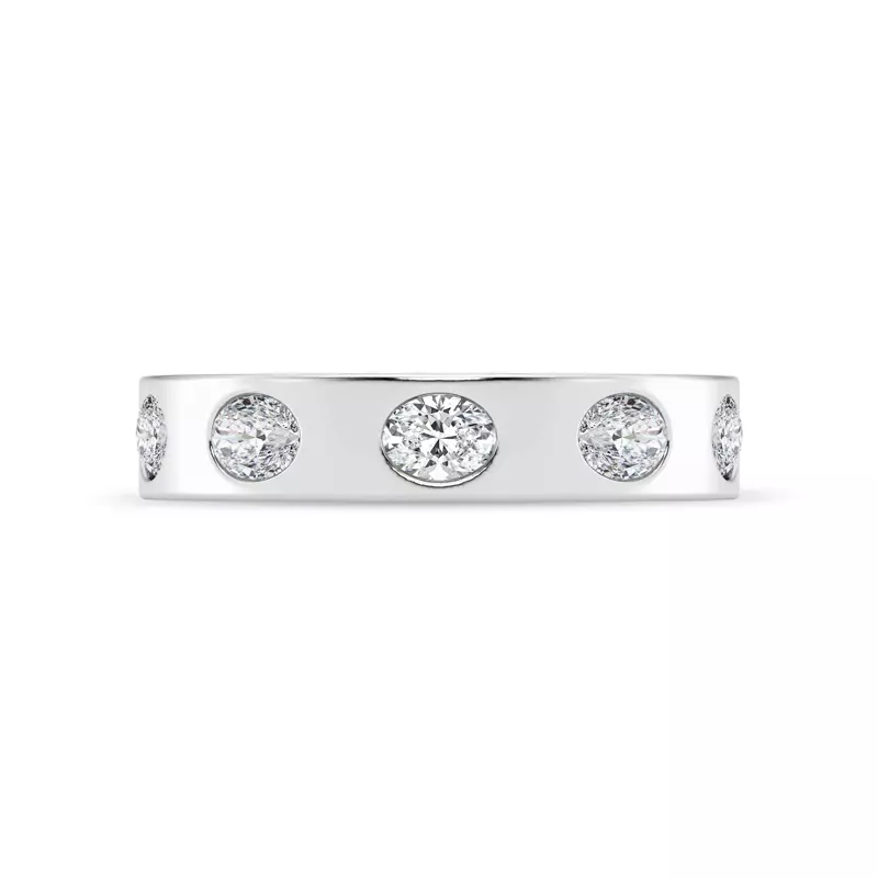 14K White Gold Flush Set Oval Diamond Band