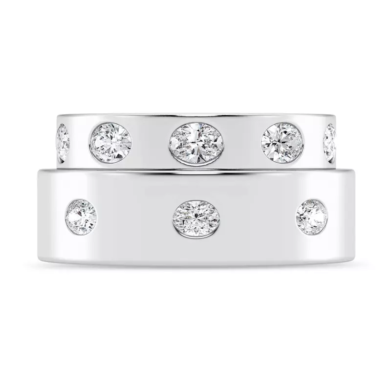 14K White Gold Flush Set Oval Diamond Band