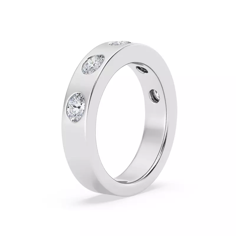 14K White Gold Flush Set Oval Diamond Band