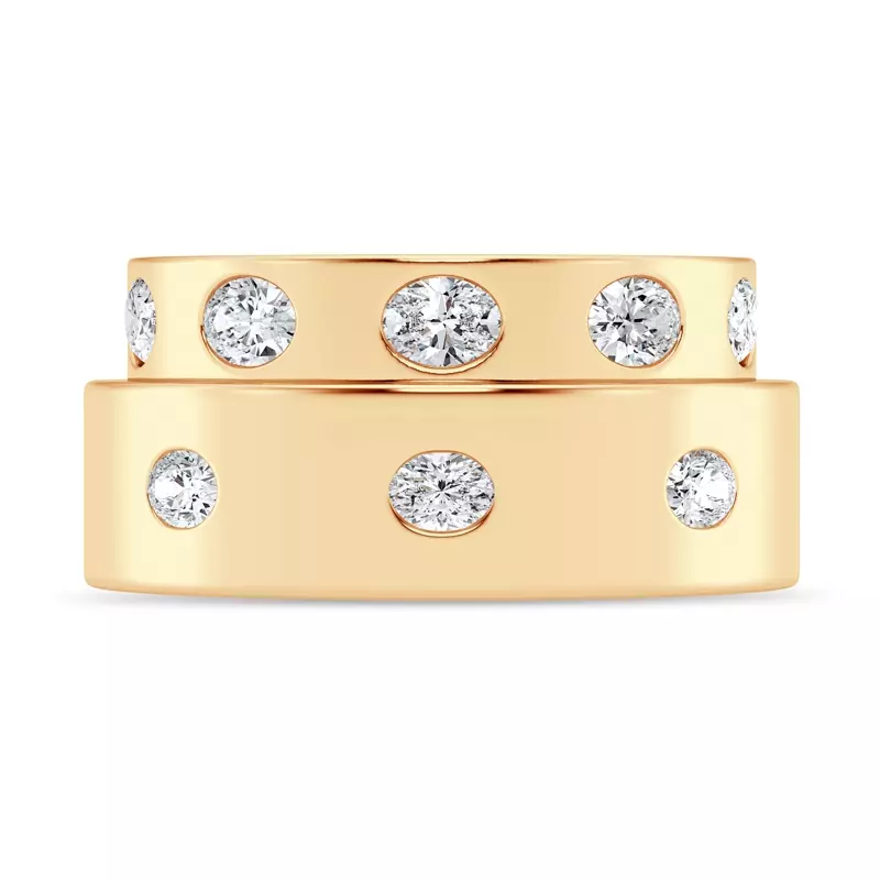 14K Yellow Gold Flush Set Oval Diamond Band