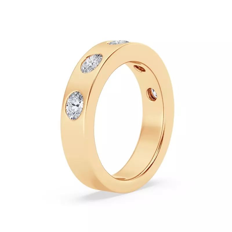 14K Yellow Gold Flush Set Oval Diamond Band