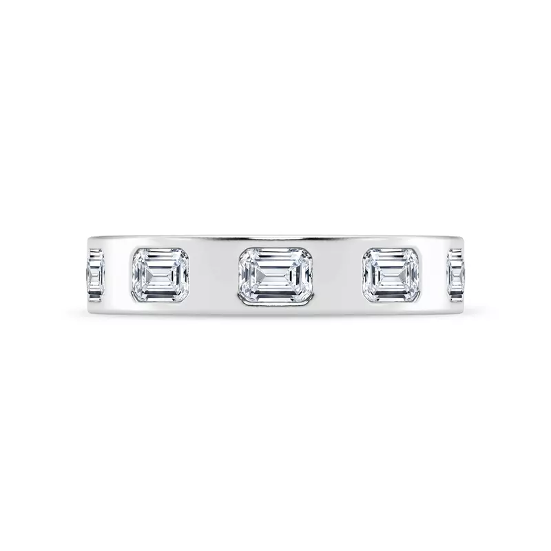 14K White Gold Flush Set Emerald-Cut Diamond Band