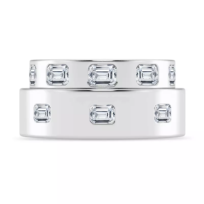 14K White Gold Flush Set Emerald-Cut Diamond Band