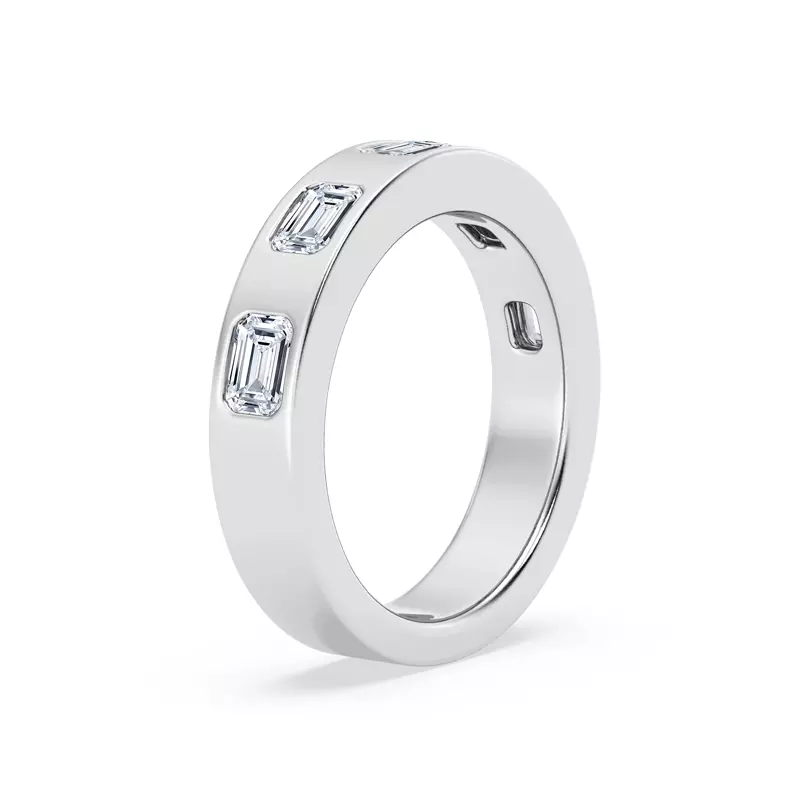 14K White Gold Flush Set Emerald-Cut Diamond Band