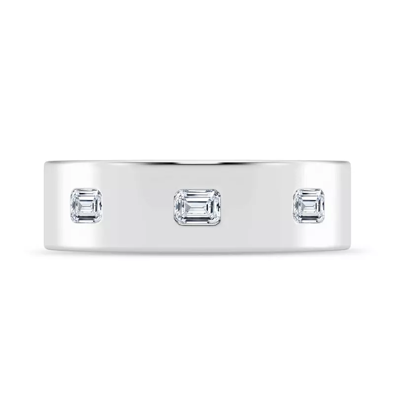 18K White Gold Flush Set Emerald-Cut Lab Diamond Band (7mm)