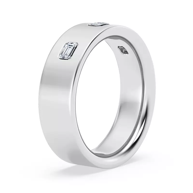 18K White Gold Flush Set Emerald-Cut Lab Diamond Band (7mm)